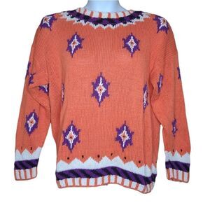VINTAGE‎ 90s orange southwest print boxy heavy knit sweater L